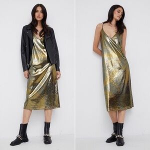 [NWT] Scotch & Soda Gold Metallic Sequin Slip Cocktail Holiday Dress - Sz XS